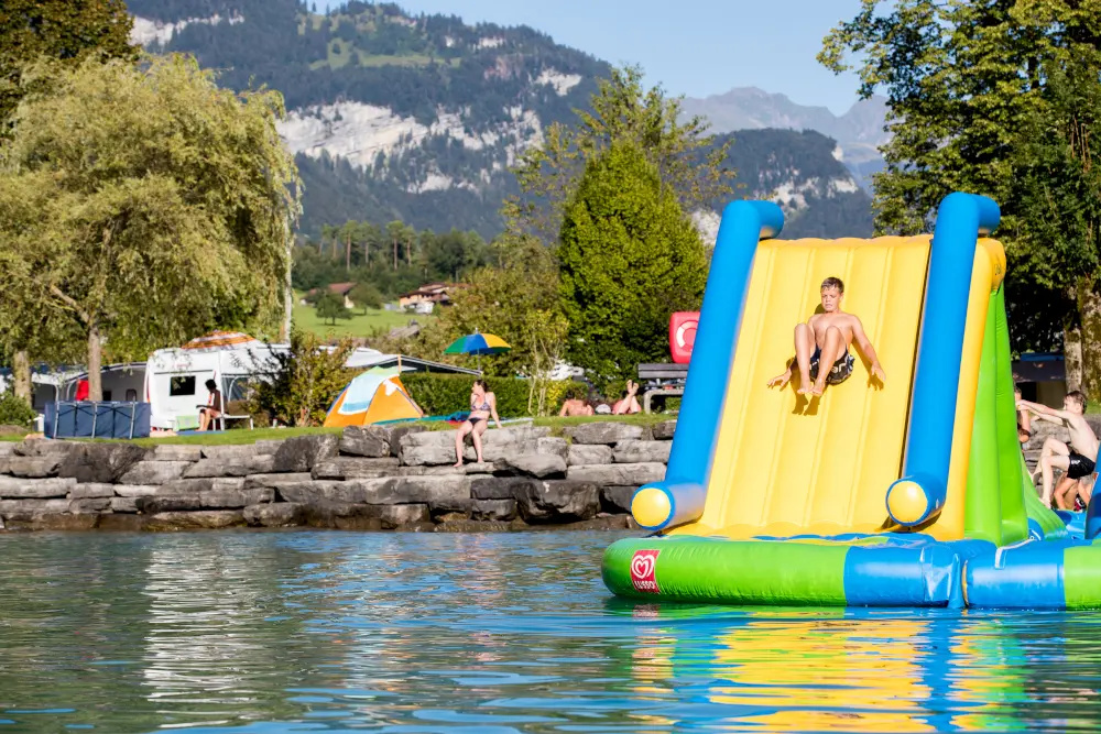 water slide and park at camping aaregg in brienz switzerland