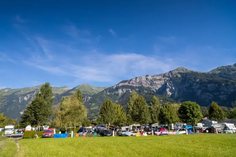 Tent lawn on Camping Aaregg, Brienz